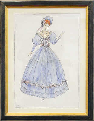 Анненков Юрий Павлович. Девушка в синем платье. Эскиз костюма